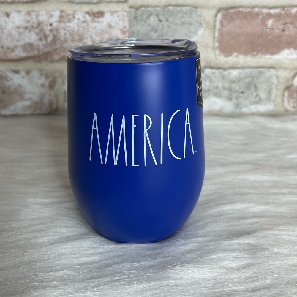 Rae Dunn America  Insulated Stainless Steel Wine
Glass Blue Color